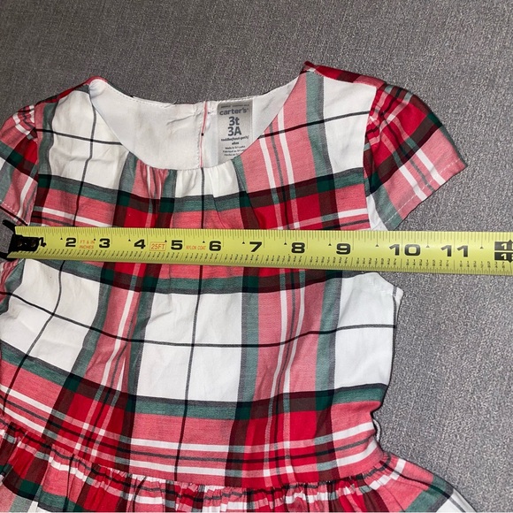 Carter's 3T Red Green Plaid Christmas Holiday Toddler Girl Dress Cap Sleeve - Picture 4 of 8